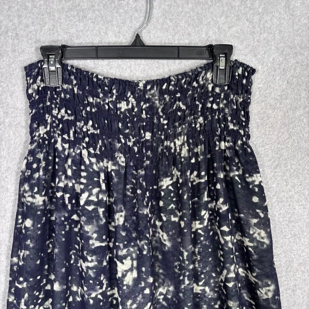 Cabi Reversible Midi Skirt Small Green Navy Snakeskin Abstract Smocked Waist 764